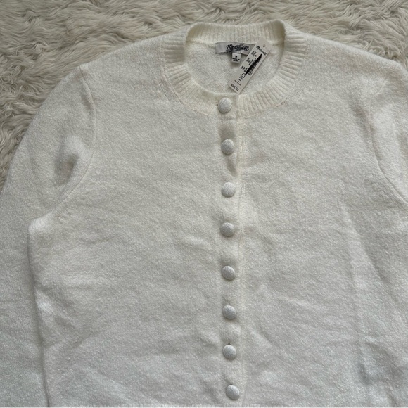 Madewell Sweater Cotton-Blend Cardigan Covered Buttons Winter White M NWT New - Picture 6 of 12